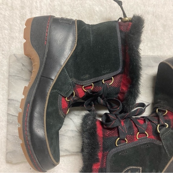 Sorel Tivoli III Winter Boots Size 8 Plaid Red Black Waterproof Soles Faux Fur - Picture 11 of 15